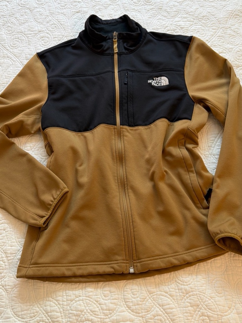 The North Face Black and Camel Zip-Front Fleece